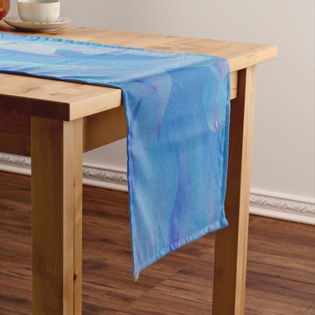 Caminho De Mesa Médio Dahlia Flor Decorativa Azul Elegante (No Local)