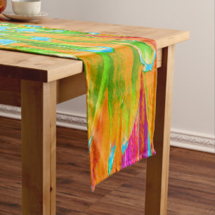 Caminho De Mesa Médio Dália Decorativa Laranja Tropical e Rosa Quente