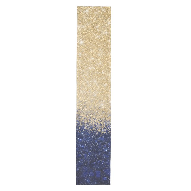 Caminho De Mesa Médio Design de luxo de Ombre Dourado e azul com brilho (Frente)