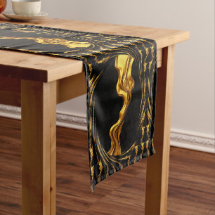 Caminho De Mesa Médio Designer Opulento Redemoinho Líquido Ouro Preto Mo