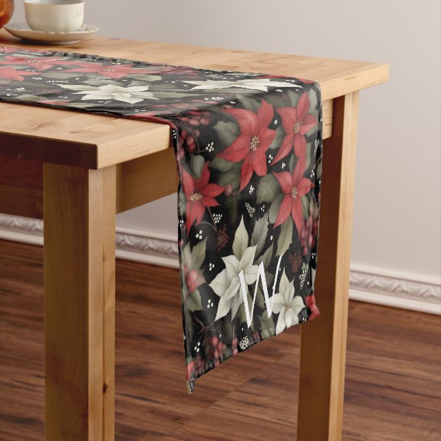 Caminho De Mesa Médio Elegante Monogrammed Poinsettia Corredora de Mesas (No Local)