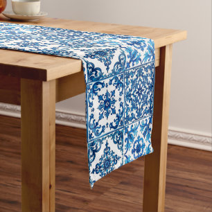 Caminho De Mesa Médio estilo italiano,Mediterrâneo,mosaico,azul,