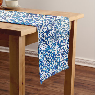 Caminho De Mesa Médio estilo italiano,Mediterrâneo,mosaico,azul,