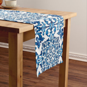Caminho De Mesa Médio estilo italiano,Mediterrâneo,mosaico,azul,