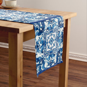 Caminho De Mesa Médio estilo italiano,Mediterrâneo,mosaico,azul,