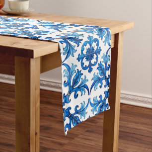Caminho De Mesa Médio estilo italiano,Mediterrâneo,mosaico,azul,