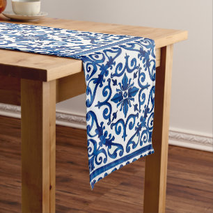 Caminho De Mesa Médio estilo italiano,Mediterrâneo,mosaico,azul,