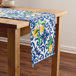 Caminho De Mesa Médio estilo italiano,mosaico,azul,limão