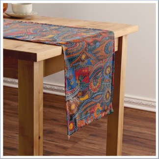 Caminho De Mesa Médio Ethnic Boho Colorful Pattern Red Blue & Gold