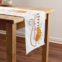 Caminho De Mesa Médio Feliz Texto De Ação De Graças Com Pumpkins Laranja
