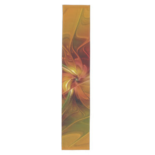 Caminho De Mesa Médio Flor verde-laranja-abstrato Vermelho Castanho-Cast