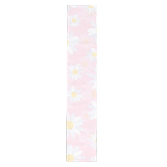 Caminho De Mesa Médio Flores Brancas Rosa-Rosa (Frente)