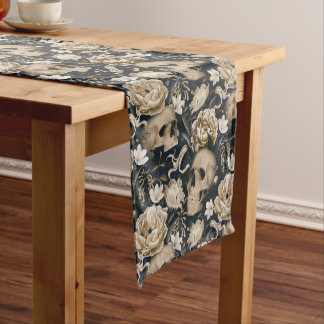 Caminho De Mesa Médio Flores Góticas Vintage Crânios Peônias Borboletas