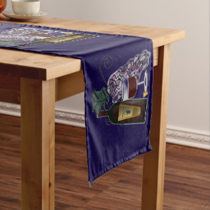 Caminho De Mesa Médio Garrafa, vidro e uvas de vinho