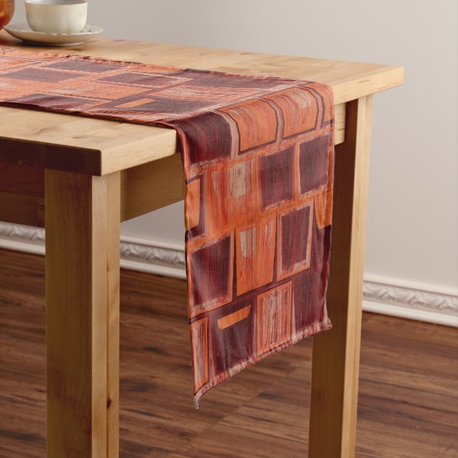 Caminho De Mesa Médio Geométrico Vermelho e Laranja (No Local)