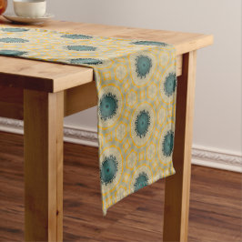 Caminho De Mesa Médio Golden Teal Medallion Tile Pattern