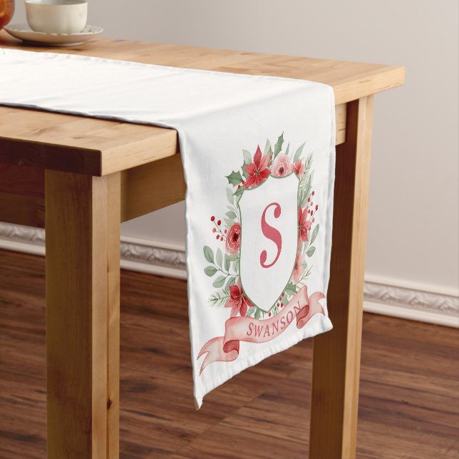 Caminho De Mesa Médio Grandmillennial Holiday Crest | Christmas Monogram (No Local)