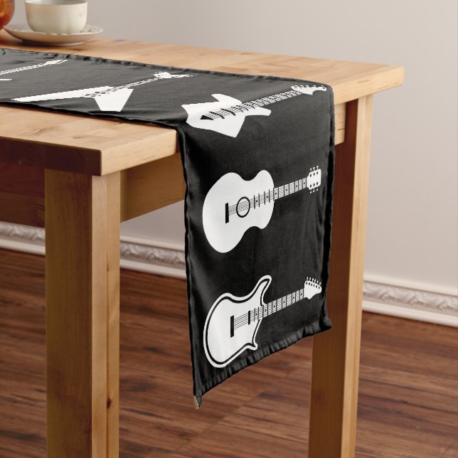 Caminho De Mesa Médio Guitarras Gráficas Pretas e Brancas (No Local)