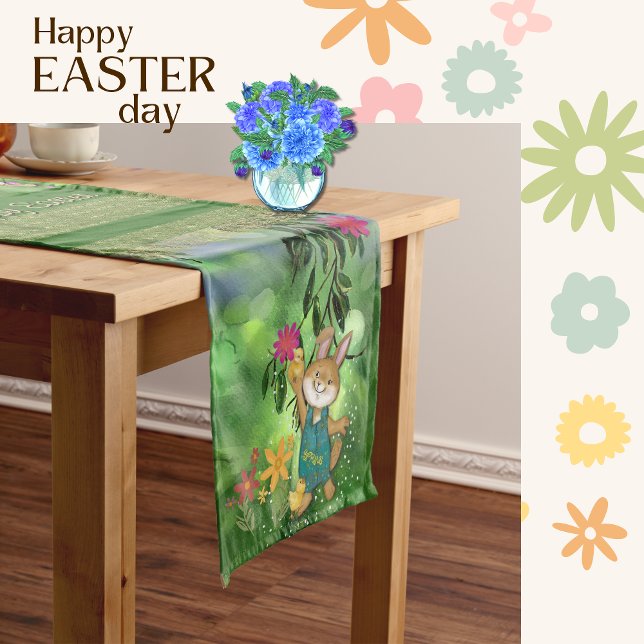 Caminho De Mesa Médio Ilustração Adorável de Coelhinhos de Páscoa (Adorable Easter Bunny Illustration Medium Table Runner (Front )