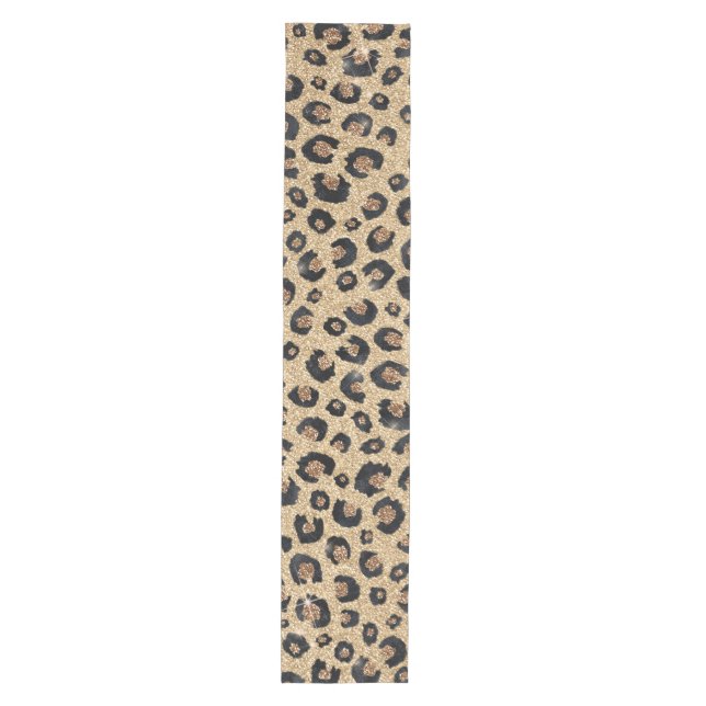 Caminho De Mesa Médio Impressão de Leopardo Negro brilhante Dourado Eleg (Frente)