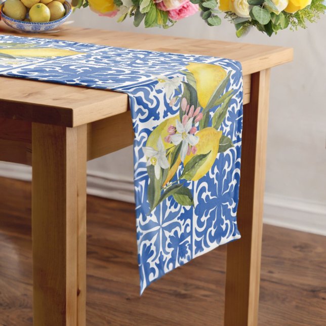 Caminho De Mesa Médio Lemon & Mediterranean Tile Casamento Chá de Noiva (Criador carregado)