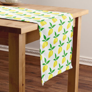 Caminho De Mesa Médio Limões Amarelos Folhas Verdes Fundo Branco