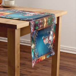 Caminho De Mesa Médio Lindo Boneco de Neve em Vitral de Natal Runner de 