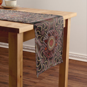Caminho De Mesa Médio Mandala de semicírculo étnico com moldura mais sol