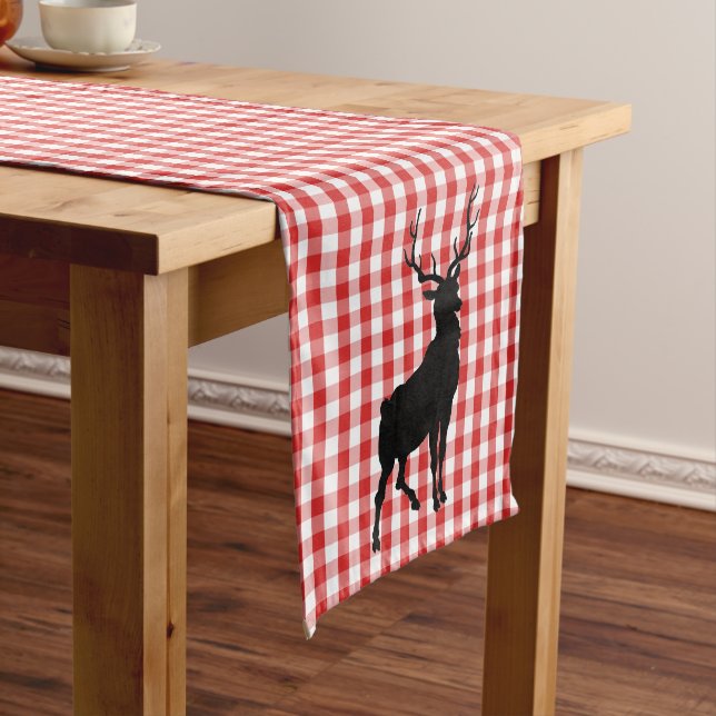 Caminho De Mesa Médio Mesa Runner Red Xadrez & Deer (No Local)