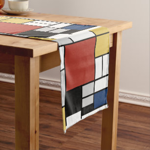 Caminho De Mesa Médio Mondrian Painting Red Plane Yellow Black Cinza Blu