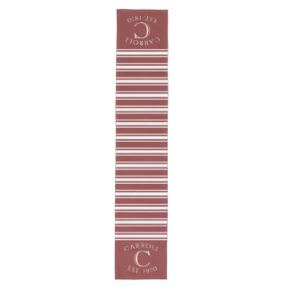 Caminho De Mesa Médio Monogrammed Double Striped | Cranberry