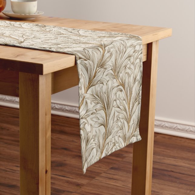 Caminho De Mesa Médio Neutral Beige Gold Botanical Leaf William Morris (No Local)