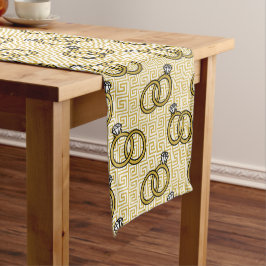 Caminho De Mesa Médio Noivado com Chave Grega - Dourado e Branco