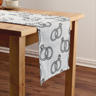 Caminho De Mesa Médio Noivado com Chave Grega - Prata e Branco