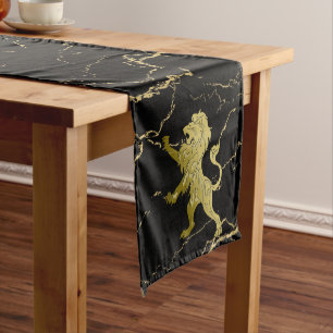 Caminho De Mesa Médio Ouro Royal Lion Black Marble