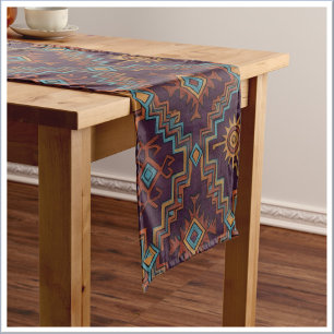 Caminho De Mesa Médio Ouro Tribal do Sudoeste Turquesa Roxo Escuro