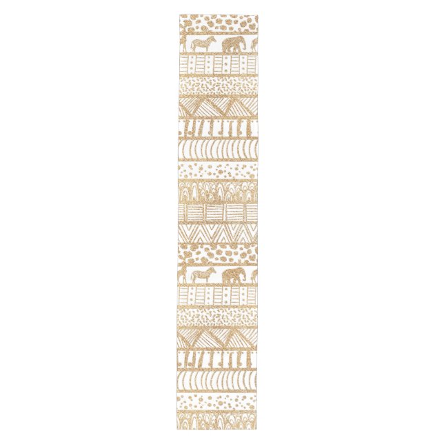Caminho De Mesa Médio Padrão Africano Dourado Tribal Trendy White (Frente)