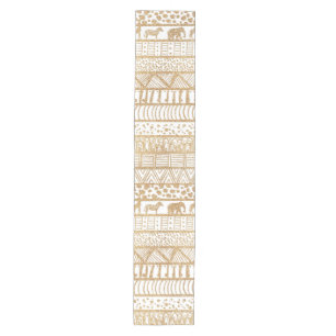 Caminho De Mesa Médio Padrão Africano Trendy Branco e Dourado Tribal