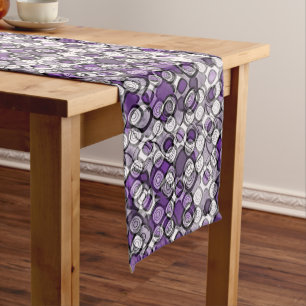 Caminho De Mesa Médio Padrão de Círculo Abstrato Roxo, Cinza e Preto