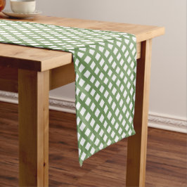 Caminho De Mesa Médio Padrão de Diamante Xadrez Verde Branco