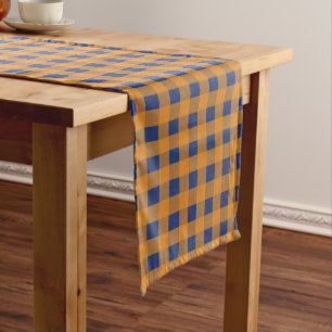 Caminho De Mesa Médio Padrão de Xadrez Azul Laranja de outono