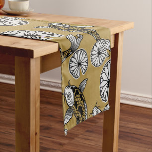 Caminho De Mesa Médio Padrão Folclórico do Carpa Dourada Índigo Japonês