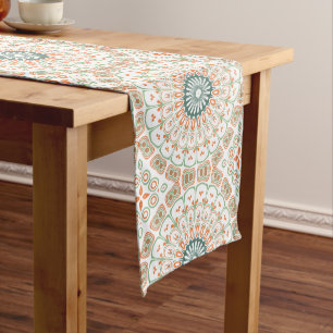 Caminho De Mesa Médio Padrão Moderno de Mandala Laranja e Verde