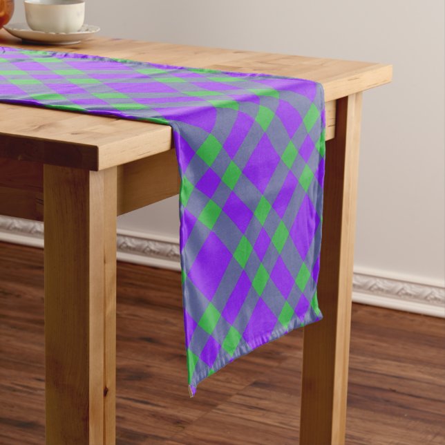 Caminho De Mesa Médio Padrão Xadrez Verde Roxo (No Local)