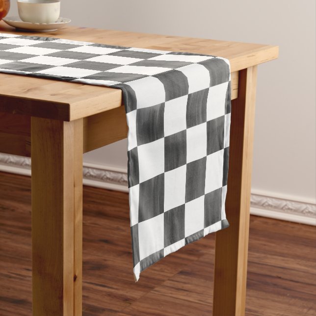Caminho De Mesa Médio Painted Black and White Check Checkerboard Pattern (No Local)