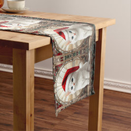 Caminho De Mesa Médio Pano de Mesa com Gatinho Branco e Chapéu de Papai 
