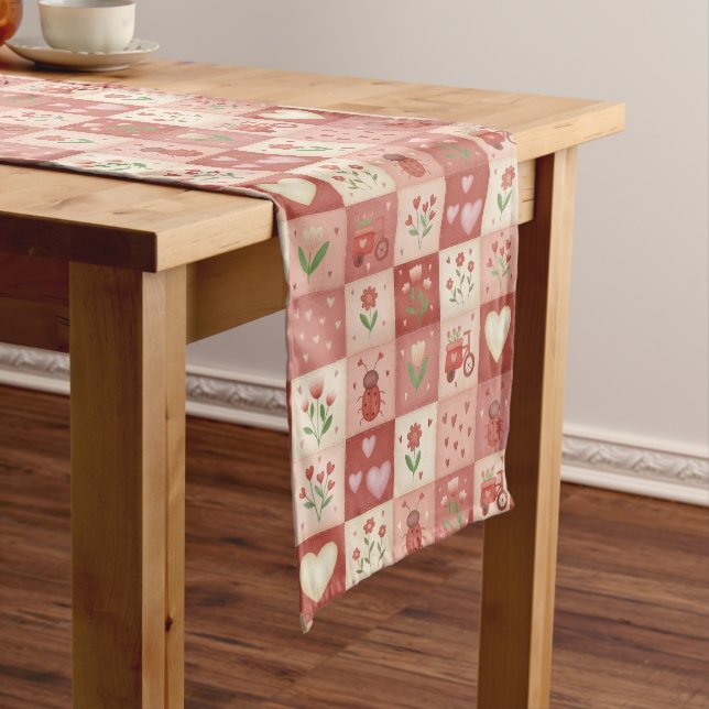 Caminho De Mesa Médio Pano de Mesa - Patchwork Doce Desenhado à Mão (No Local)