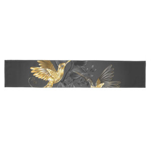 Caminho De Mesa Médio Pássaro Humino Negro e Dourado