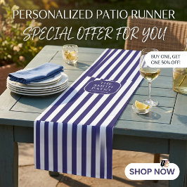 Caminho De Mesa Médio Patio Exterior Listrado Azul Marinho Personalizado