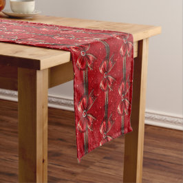 Caminho De Mesa Médio Penteadeira de Mesa com Laço Vermelho e Pérolas